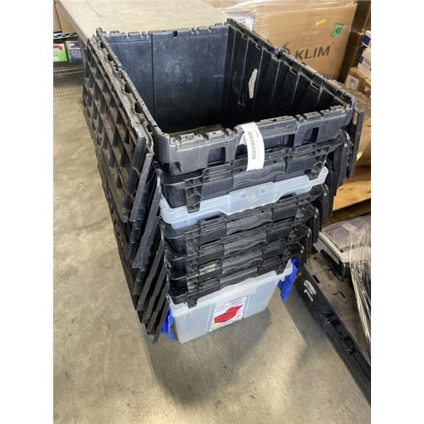 8 PLASTIC TOTES WITH ATTACHED LID