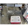 Image 1 : RUBBERMAID COOLER AND TWO FOLDING CHAIRS