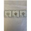 Image 1 : 3 CANADIAN SILVER DIMES 1951, 1952, LAST KING GEORGE VI DIMES, 1953 FIRST QUEEN ELIZABETH 11 DIMES .
