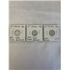 Image 1 : 3 CANADIAN KING GEORGE VI SILVER WARTIME DIMES 1938, 1939, 1940 .800 SILVER