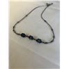 Image 2 : VINTAGE STERLING SILVER W/ 3 DARK BLUE ART GLASS BEAD NECKLACE