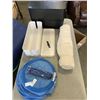 Image 1 : BOX OF STORAGE CONTAINERSFABRIC SHELF AND PADDED MAT