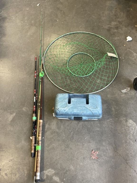 Tackle Box Netting TACKLE BOX WITH FISHING RODS AND CRAB NET - Big Valley Auction
