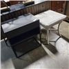 Image 1 : WICKER SIDE TABLE AND BLACK ONE DRAWER SIDE TABLE