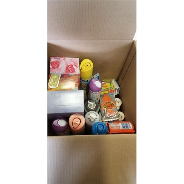 BOX OF TISSUE PAPER, AEROSOL AIR FRESHENER AND PLUGIN AIR FRESHENER