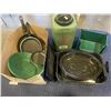 Image 1 : BOX OF GOLD PAN, ROASTER, STAORAGE JAR AND MORE