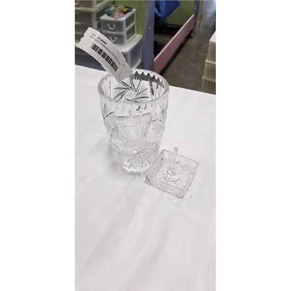 ANTIQUE PINWHEELK CRYSTAL 6 INCH VASE AND RING HOLDER