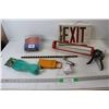 Image 1 : Garden Netting, Exit Sign, Caulk Gun, Masterlock, Magnetic Heater - As Is
