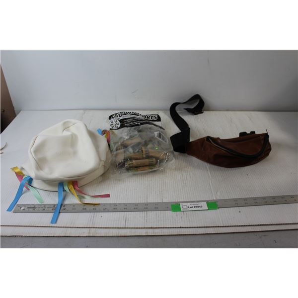 Fanny Pack With Assorted Coins, Coin Rolls, Hat