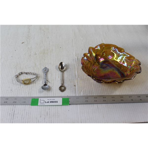 Bowl, (2) Decorative Spoons, Watch