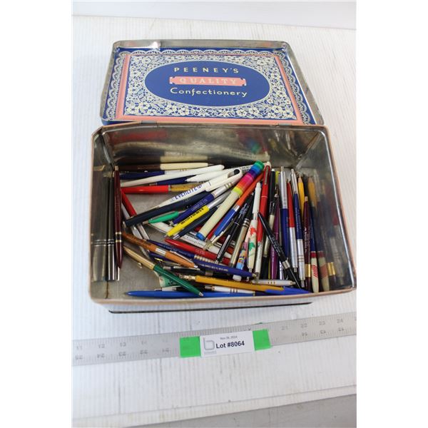 Peeney's tin With Assorted Pens