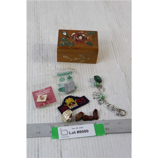 (2) Pins, Button, Keychain, (3) Mini Boots, Patch, Jewelry Box