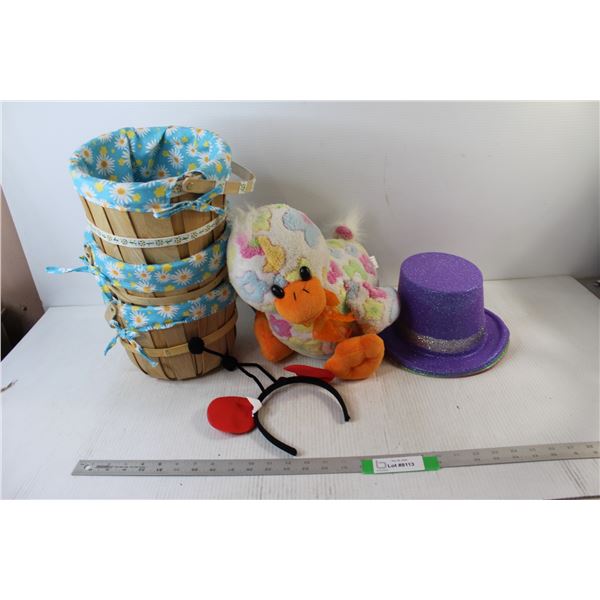 * (3) Baskets, Duck Stuffy, Hat, Ladybug Headband - All In A Box