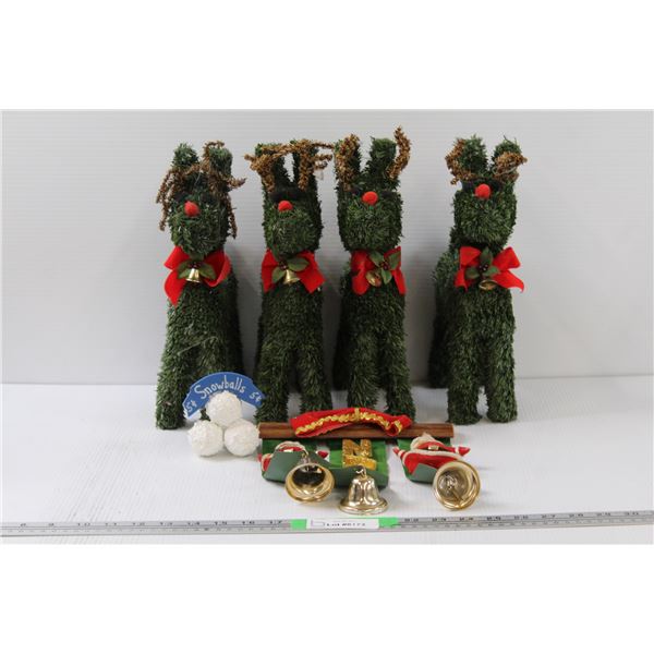 (4) Reindeer, Santa Bell Wall Decor, Snowballs for Sale Decor - Some Wear