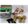 Image 3 : Santa Candle Holder, Assorted Figurines in Box & (2) Rose Ceramic Vase & Candy Dish