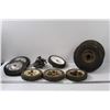 Image 1 : (4) Hard Plastic Lawn Mower Wheels, (2) Rubber Tires: 4.10/3.50 - 4", (2) Metal Lawn Mower Tires, Ca