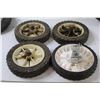 Image 2 : (4) Hard Plastic Lawn Mower Wheels, (2) Rubber Tires: 4.10/3.50 - 4", (2) Metal Lawn Mower Tires, Ca