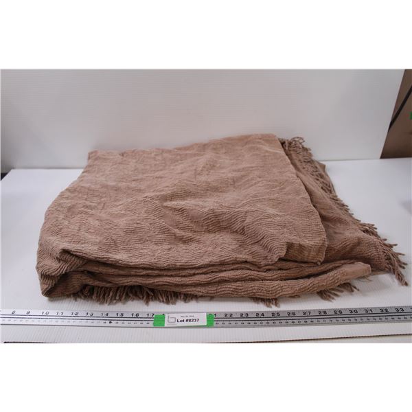 Beige throw blanket, 75"x 176", Some wear