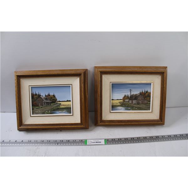 (2) Farmyard Paintings by Susan Hildebrandt - 12" x 10"