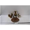 Image 1 : Brass Lot: Candleholders, Urn, Pitcher, Serving Plate, (2) Deer Figurines