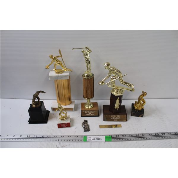 (6) Curling & Golf & Baseball Trophies - Assorted Sizes