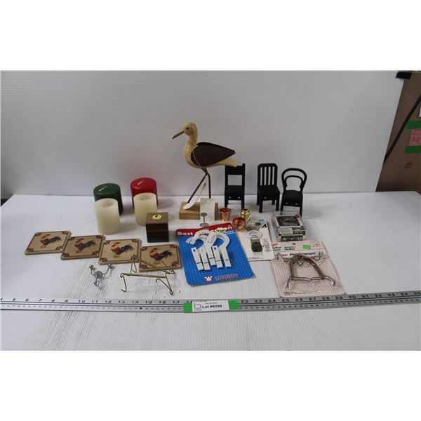 Candles, Miniature Chair, Plate Hangers, Rooster Coasters, Misc.