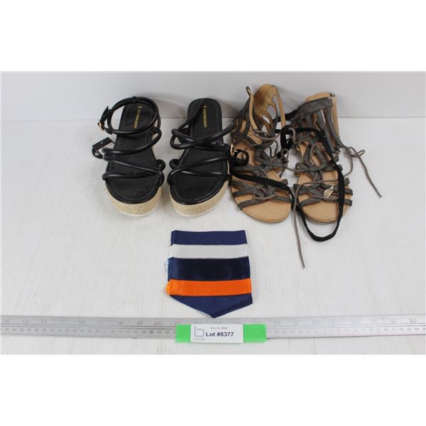 (2) Pairs Of Women's Sandals, LA Hearts, Streetwear Society, Approximately Size 8 And 9, Fabric Patc