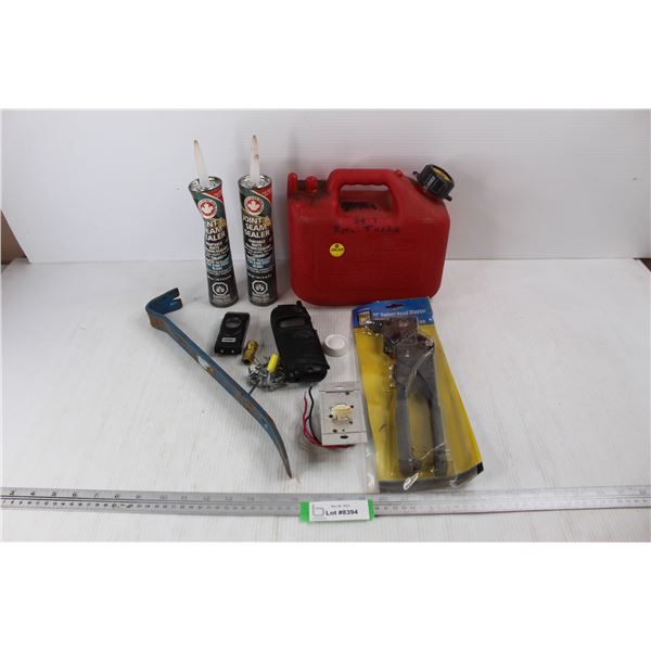 Lot Of Various Hardware Items, 1 Gallon Gas Can, Powerfist 11'' Swivel Head Riveter- NIB, Misc.