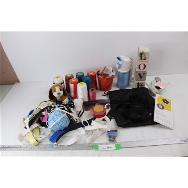 Lot Of Various Sewing Supplies, Needle Thread, Mini Travel Iron- Powers On, Misc.