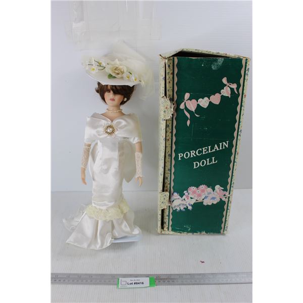 Porcelain Doll, 16'' Tall w/ Box- Box Is Damaged