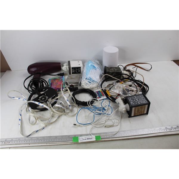 Lot Of Various Items, Blow Dryer- Powers On, Disposable Masks, Misc.