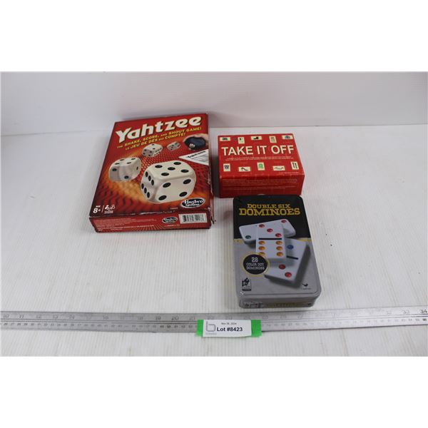 Double Six Dominoes- Missing 7 Dominoes, Yahtzee, Take It Off- All Games As Is