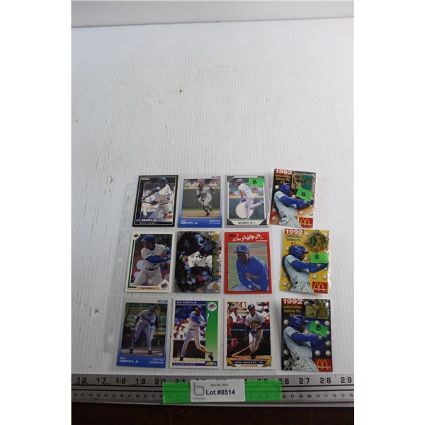 (3) Ken Griffey Jr McDonald's 1992 Limited Edition Pins and (9) MLB Baseball Cards