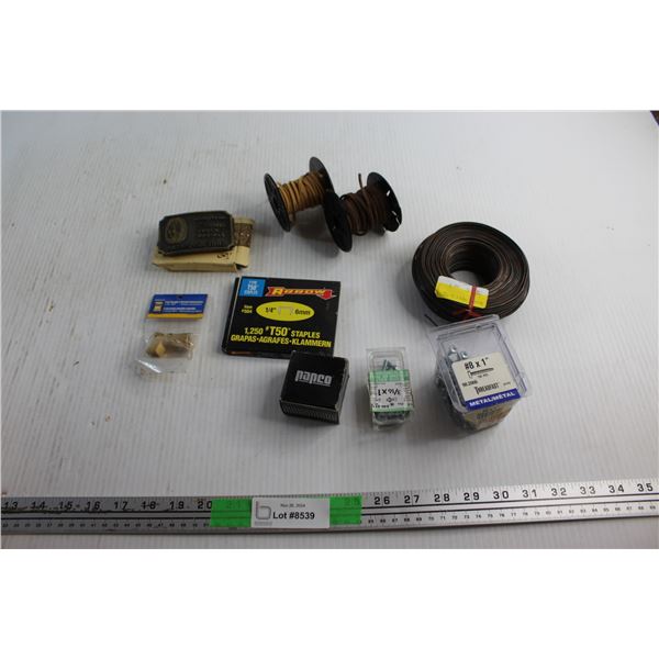 Leather Cords, Good Year Belt Buckle, T50 Staples, Hardware and Wire