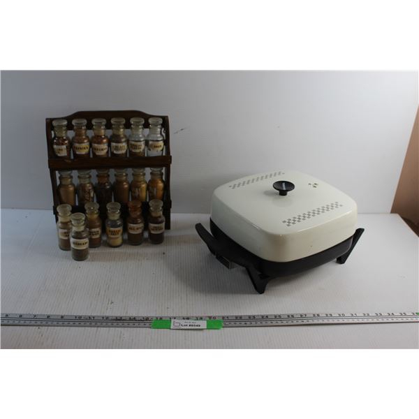 Electric Frying Pan and Spice Shakers with Wooden Rack Set