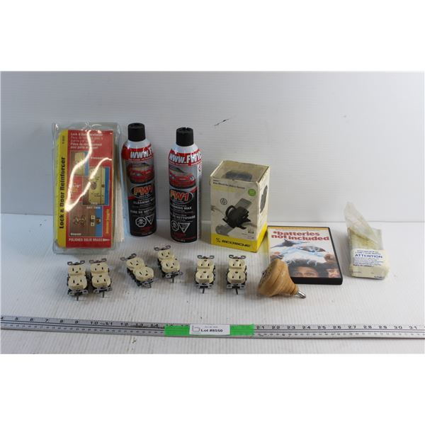 Cleaning Wax Sprays, Electric Outlets, Phone Bike Mount, Lock & Door Reinforcer and Misc.