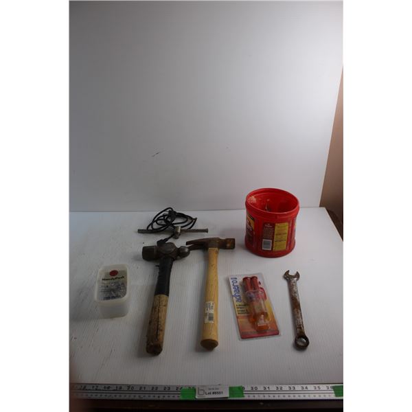 Hammers, Wrench, 5 Minute Epoxy, Assorted Hardware and Power Cord
