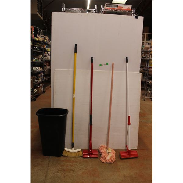 *Broom, Garbage Bin 23'' x 15'' and Floor Mops