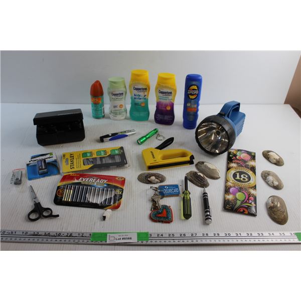 Mosquito Spray, Sunscreen Lotion, Power Line Adapters, Scissors, Light, Screwdrivers and Misc.