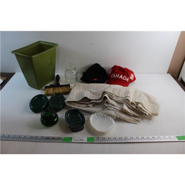 Twin Bed Skirt, Trash Can, Soad Dishes, Brush, Canada Cap and Toque