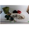 Image 1 : Twin Bed Skirt, Trash Can, Soad Dishes, Brush, Canada Cap and Toque