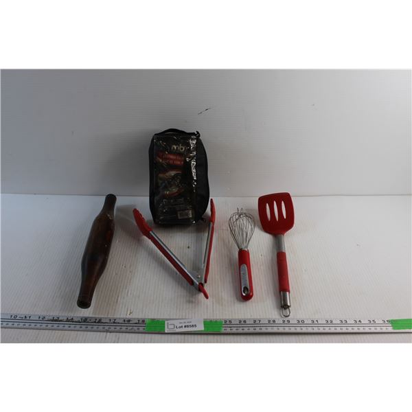 Spatula, Tong, Whisk, Dough Roller and Leather Shoe Care Set