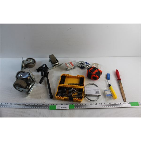 DeWalt Screwdriver Bit Set, Bicycle Stand, Measuring Tape, Metal File, Hook, Brake Bicycle Cable and