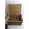 Image 11 : Woven Basket, Jewelry Display Rack, Glitter, Sunglasses, Hand Sanitizer, Nail Polish and Misc.