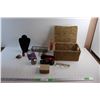 Image 1 : Woven Basket, Jewelry Display Rack, Glitter, Sunglasses, Hand Sanitizer, Nail Polish and Misc.