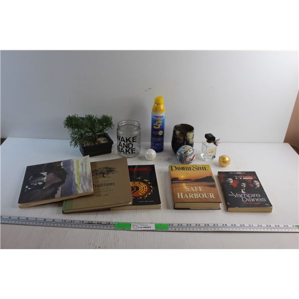 Artificial Plant Decor, Baseball Ball, Books, Spray Sunscreen, Perfume and Misc.