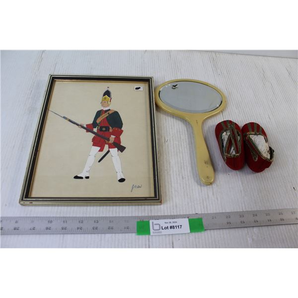 Handheld Mirror, Tiny Boots, Soldier Art Framed - 9" x 12"