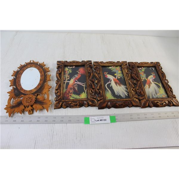 (3) Bird Artworks Framed - 6" x 9" and Mirror