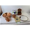 Image 1 : Copper Bowl, (2) Copper Candle Holders, Pitcher, Mirror, Miniature Drawer, Tobacco Silk