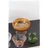 Image 4 : (6) Pieces of Glass Ware - Pink Depression Glass, Green Glass, Art Glass, Etc.